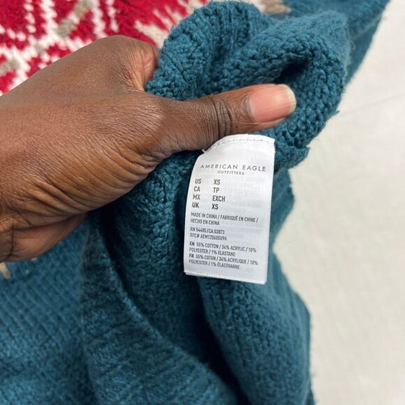 American Eagle Sweater Chunky Knit Sweater Fair Isle Nordic Holiday Pullover XS - Picture 8 of 10